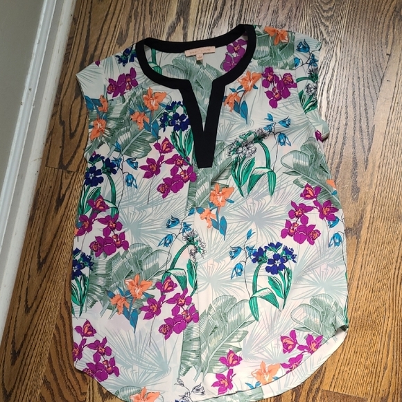 Gibson Sleeveless Black and White Mandarin Collar Blouse - Picture 1 of 5